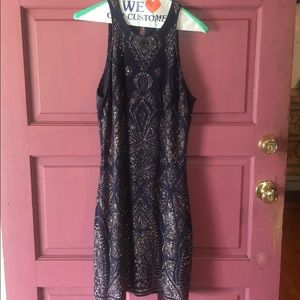 Homecoming navy dress with gold leafing